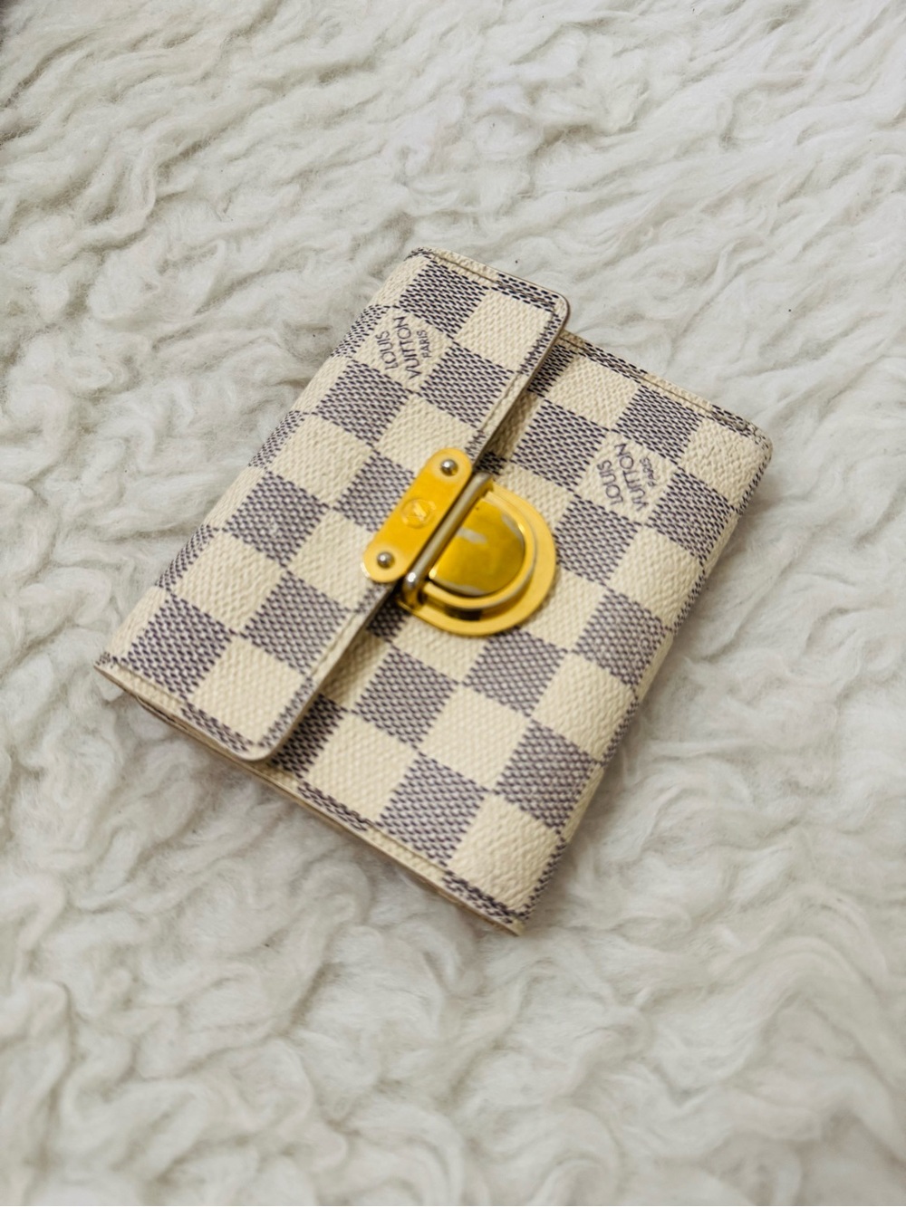 Louis Vuitton Koala Wallet Damier Azur Gold Leather